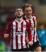 19 July 2019; Jamie McDonagh, left, of Derry City celebrates with team-mate Greg Sloggett after scoring his side's second goal during the SSE Airtricity League Premier Division match between Derry City and Sligo Rovers at Ryan McBride Brandywell Stadium in Derry. Photo by Oliver McVeigh/Sportsfile