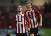 19 July 2019; Jamie McDonagh, left, of Derry City celebrates with team-mate Greg Sloggett after scoring his side's second goal during the SSE Airtricity League Premier Division match between Derry City and Sligo Rovers at Ryan McBride Brandywell Stadium in Derry. Photo by Oliver McVeigh/Sportsfile