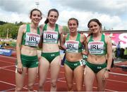 20 July 2019; Ireland athletes, from left, Simone Lalor, Rachel McCann, Miriam Daly, and Laura Nally after competing in the Women's 4x400m Relay qualifying rounds during Day Three of the European Athletics U20 Championships in Borås, Sweden. Photo by Giancarlo Colombo/Sportsfile