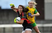 20 July 2019; Shannon Lynch of Tyrone in action against Niamh McLaughlin of Donegal during the TG4 All-Ireland Ladies Football Senior Championship Group 4 Round 2 match between Donegal and Tyrone at TEG Cusack Park in Mullingar, Co. Westmeath. Photo by Piaras Ó Mídheach/Sportsfile