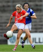 20 July 2019; Orla Finn of Cork shoots as Sheila Reilly of Cavan closes in during the TG4 All-Ireland Ladies Football Senior Championship Group 2 Round 2 match between Cork and Cavan at TEG Cusack Park in Mullingar, Co. Westmeath. Photo by Piaras Ó Mídheach/Sportsfile