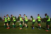 20 July 2019; Republic of Ireland team doctor Andrew Delany leads players through a warm up during a Republic of Ireland training session ahead of their final group game of the 2019 UEFA European U19 Championships at the FFA Technical Centre in Yerevan, Armenia. Photo by Stephen McCarthy/Sportsfile