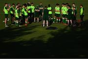 20 July 2019; Republic of Ireland head coach Tom Mohan speaks to his players during a training session ahead of their final group game of the 2019 UEFA European U19 Championships at the FFA Technical Centre in Yerevan, Armenia. Photo by Stephen McCarthy/Sportsfile