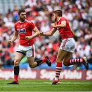 20 July 2019; Luke Connolly of Cork, left, celebrates after scoring his side's first goal with team-mate Ian Magure during the GAA Football All-Ireland Senior Championship Quarter-Final Group 2 Phase 2 match between Cork and Tyrone at Croke Park in Dublin. Photo by David Fitzgerald/Sportsfile
