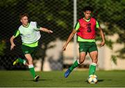20 July 2019; Andrew Omobamidele and Brandon Kavanagh, left, during a Republic of Ireland training session ahead of their final group game of the 2019 UEFA European U19 Championships at the FFA Technical Centre in Yerevan, Armenia. Photo by Stephen McCarthy/Sportsfile