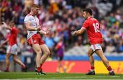 20 July 2019; Cathal McShane of Tyrone celebrates after scoring his side's second goal during the GAA Football All-Ireland Senior Championship Quarter-Final Group 2 Phase 2 match between Cork and Tyrone at Croke Park in Dublin. Photo by David Fitzgerald/Sportsfile