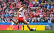 20 July 2019; Peter Harte of Tyrone shoots to score his side's third goal from a penalty during the GAA Football All-Ireland Senior Championship Quarter-Final Group 2 Phase 2 match between Cork and Tyrone at Croke Park in Dublin. Photo by David Fitzgerald/Sportsfile