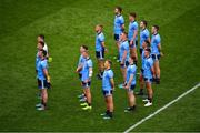 20 July 2019; Dublin players during the national anthem prior to the GAA Football All-Ireland Senior Championship Quarter-Final Group 2 Phase 2 match between Dublin and Roscommon at Croke Park in Dublin. Photo by Seb Daly/Sportsfile