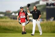 20 July 2019; Shane Lowry of Ireland acknowledges the gallery as he walks up to the 18th green during Day Three of the 148th Open Championship at Royal Portrush in Portrush, Co Antrim. Photo by Ramsey Cardy/Sportsfile