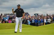 20 July 2019; Shane Lowry of Ireland celebrates after a birdie putt on the 15th green during Day Three of the 148th Open Championship at Royal Portrush in Portrush, Co Antrim. Photo by Ramsey Cardy/Sportsfile