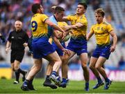 20 July 2019; Brian Fenton of Dublin in action against Roscommon players, from left, Shane Killoran, Brian Stack and Aengus Lyons during the GAA Football All-Ireland Senior Championship Quarter-Final Group 2 Phase 2 match between Dublin and Roscommon at Croke Park in Dublin. Photo by David Fitzgerald/Sportsfile