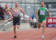 20 July 2019; Elias Goer of Germany, left, and Aaron Sexton of Ireland competing in the Men's 200m during Day Three of the European Athletics U20 Championships in Borås, Sweden. Photo by Giancarlo Colombo/Sportsfile