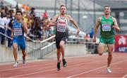 20 July 2019; Athletes, from left, Mattia Donola of Italy, Elias Goer of Germany, and Aaron Sexton of Ireland, competing in the Men's 200m during Day Three of the European Athletics U20 Championships in Borås, Sweden. Photo by Giancarlo Colombo/Sportsfile