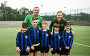 21 July 2019; Former Republic of Ireland International Richard Dunne and current international Megan Campbell with players from Dunshaughlin Youth FC during the 2019 Football Association of Ireland Festival of Football at the MDL Grounds in Navan, Co. Meath. Photo by David Fitzgerald/Sportsfile