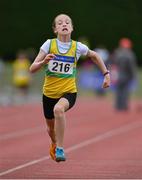 21 July 2019; Caoimhe Gray-Walsh of St. Nicholas AC, Co Cork, competing in the Girls U12 60m event during the Irish Life Health Juvenile B’s & Relays at Tullamore Harriers Stadium in Tullamore, Co. Offaly. Photo by Piaras Ó Mídheach/Sportsfile