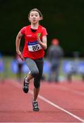21 July 2019; Amelia Walsh of Kildare AC, Co Kildare, competing in the Girls U13 80m event during the Irish Life Health Juvenile B’s & Relays at Tullamore Harriers Stadium in Tullamore, Co. Offaly. Photo by Piaras Ó Mídheach/Sportsfile
