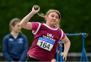 21 July 2019; Aoibhinn Harte of Lios Tuathail AC, Co Kerry, competing in the shot put event during the Irish Life Health Juvenile B’s & Relays at Tullamore Harriers Stadium in Tullamore, Co. Offaly. Photo by Piaras Ó Mídheach/Sportsfile