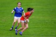 20 July 2019; Eimear Scally of Cork in action against Sinéad Greene of Cavan during the TG4 All-Ireland Ladies Football Senior Championship Group 2 Round 2 match between Cork and Cavan at TEG Cusack Park in Mullingar, Co. Westmeath. Photo by Piaras Ó Mídheach/Sportsfile