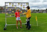 20 July 2019; Player of the Match Orla Finn of Cork is interviewed by Gráinne McElwain of TG4 after the TG4 All-Ireland Ladies Football Senior Championship Group 2 Round 2 match between Cork and Cavan at TEG Cusack Park in Mullingar, Co. Westmeath. Photo by Piaras Ó Mídheach/Sportsfile