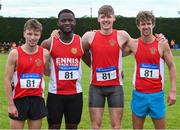 20 July 2019; The Ennis Track AC team from won the Mens's Division 1 4x400m relay from left Darragh Lynch, Jemil Saidi, Cathal Crosbie and Damien Landers   during the AAI National League Final at Tullamore Harriers Stadium in Tullamore, Co. Offaly. Photo by Matt Browne/Sportsfile