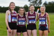 20 July 2019; The Galway County team who won the Premier Women 4x400m Relay from left Aoife Sheedy, Sinead Gaffney, Sinead Treacy and Nicole Walsh during the AAI National League Final at Tullamore Harriers Stadium in Tullamore, Co. Offaly. Photo by Matt Browne/Sportsfile