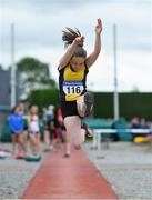 21 July 2019; Lucy Fitzgerald of Tipperary Town AC, Co Tipperary, competing in the Girls U14 Long Jump event during the Irish Life Health Juvenile B’s & Relays at Tullamore Harriers Stadium in Tullamore, Co. Offaly. Photo by Piaras Ó Mídheach/Sportsfile