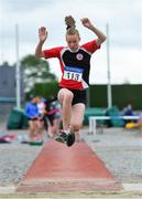 21 July 2019; Leah Smullen of Portlaoise AC, Co Laois, competing in the Girls U14 Long Jump event during the Irish Life Health Juvenile B’s & Relays at Tullamore Harriers Stadium in Tullamore, Co. Offaly. Photo by Piaras Ó Mídheach/Sportsfile