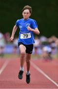 21 July 2019; Neil Forde of B.M.O.H A.C., Co Clare, competing in the Boys U13 80m event during the Irish Life Health Juvenile B’s & Relays at Tullamore Harriers Stadium in Tullamore, Co. Offaly. Photo by Piaras Ó Mídheach/Sportsfile