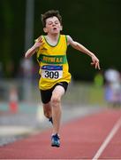 21 July 2019; Sean Cummins of Boyne AC, Co Louth, competing in the Boys U13 80m event during the Irish Life Health Juvenile B’s & Relays at Tullamore Harriers Stadium in Tullamore, Co. Offaly. Photo by Piaras Ó Mídheach/Sportsfile