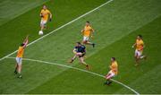 21 July 2019; Fionn McDonagh of Mayo in action against Meath players, left to right, Pádraic Harnan, Shane Gallagher, Gavin McCoy, Bryan Menton, Donal Keogan, during the GAA Football All-Ireland Senior Championship Quarter-Final Group 1 Phase 2 match between Mayo and Meath at Croke Park in Dublin. Photo by Daire Brennan/Sportsfile