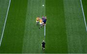 21 July 2019; Referee Ciarán Branagan throws in the ball between, Shane McEntee, left, and Bryan Menton of Meath and Seamus O'Shea, left, and Aidan O'Shea of Mayo to start the GAA Football All-Ireland Senior Championship Quarter-Final Group 1 Phase 2 match between Mayo and Meath at Croke Park in Dublin. Photo by Daire Brennan/Sportsfile