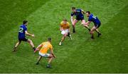 21 July 2019; Shane Gallagher of Meath in action against Mayo players, left to right, Kevin McLoughlin, Seamus O'Shea, and Darren Coen during the GAA Football All-Ireland Senior Championship Quarter-Final Group 1 Phase 2 match between Mayo and Meath at Croke Park in Dublin. Photo by Daire Brennan/Sportsfile