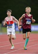 21 July 2019; Shane McGovern of Galway City Harriers AC, Co Galway, left, and Charlie Tobin of Newport AC, Co Tipperary, competing in the Boys U12 600m event during the Irish Life Health Juvenile B’s & Relays at Tullamore Harriers Stadium in Tullamore, Co. Offaly. Photo by Piaras Ó Mídheach/Sportsfile
