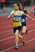 21 July 2019; Caoimhe Gray-Walsh of St. Nicholas AC, Co Cork, competing in the Girls U12 600m event during the Irish Life Health Juvenile B’s & Relays at Tullamore Harriers Stadium in Tullamore, Co. Offaly. Photo by Piaras Ó Mídheach/Sportsfile