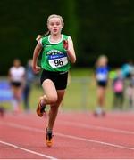 21 July 2019; Mia Casey of Ferrybank AC, Co Waterford, competing in the Girls U14 80m event during the Irish Life Health Juvenile B’s & Relays at Tullamore Harriers Stadium in Tullamore, Co. Offaly. Photo by Piaras Ó Mídheach/Sportsfile