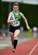 21 July 2019; Erin Foley of St. Joseph's AC, Co Kilkenny, competing in the Girls U16 100m event during the Irish Life Health Juvenile B’s & Relays at Tullamore Harriers Stadium in Tullamore, Co. Offaly. Photo by Piaras Ó Mídheach/Sportsfile