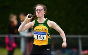 21 July 2019; Ciara Rodgers of Annalee AC, Co Cavan, competing in the Girls U14 shot put event during the Irish Life Health Juvenile B’s & Relays at Tullamore Harriers Stadium in Tullamore, Co. Offaly. Photo by Piaras Ó Mídheach/Sportsfile