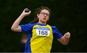 21 July 2019; Caoimhe Reville of Taghmon AC, Co Wexford, competing in the Girls U14 shot put event during the Irish Life Health Juvenile B’s & Relays at Tullamore Harriers Stadium in Tullamore, Co. Offaly. Photo by Piaras Ó Mídheach/Sportsfile