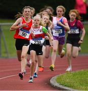 21 July 2019; Sarah Phylan of Enniscorthy AC, Co Wexford, front, competing in the Girls U13 600m event during the Irish Life Health Juvenile B’s & Relays at Tullamore Harriers Stadium in Tullamore, Co. Offaly. Photo by Piaras Ó Mídheach/Sportsfile