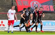 21 July 2019; Ryan Swan, far right, of Bohemians celebrates after scoring his side's first goal with team-mates during the SSE Airtricity League Premier Division match between Bohemians and St Patrick's Athletic at Dalymount Park in Dublin. Photo by Michael P Ryan/Sportsfile