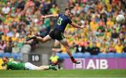 21 July 2019; Cillian O'Connor of Mayo shoots to score his side's second goal past substitute Meath goalkeeper Marcus Brennan during the GAA Football All-Ireland Senior Championship Quarter-Final Group 1 Phase 2 match between Mayo and Meath at Croke Park in Dublin. Photo by David Fitzgerald/Sportsfile
