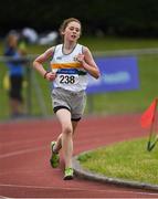21 July 2019; Jessica Murray of St. Abbans AC, Co Laois, competing in the Girls U13 600m event during the Irish Life Health Juvenile B’s & Relays at Tullamore Harriers Stadium in Tullamore, Co. Offaly. Photo by Piaras Ó Mídheach/Sportsfile