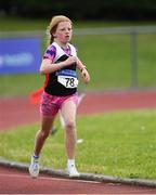 21 July 2019; Madelina Ormiston of Shercock AC, Co Cavan, competing in the Girls U13 600m event during the Irish Life Health Juvenile B’s & Relays at Tullamore Harriers Stadium in Tullamore, Co. Offaly. Photo by Piaras Ó Mídheach/Sportsfile