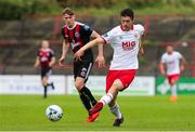 21 July 2019; Lee Desmond of St Patrick's Athletic in action against Ryan Swan of Bohemians during the SSE Airtricity League Premier Division match between Bohemians and St Patrick's Athletic at Dalymount Park in Dublin. Photo by Michael P Ryan/Sportsfile