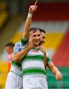 21 July 2019; Aaron McEneff of Shamrock Rovers, right, celebrates with team-mate Roberto Lopes after scoring his side's second goal during the SSE Airtricity League Premier Division match between Shamrock Rovers and UCD at Tallaght Stadium in Dublin. Photo by Seb Daly/Sportsfile