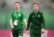 21 July 2019; Brandon Kavanagh, right, and Andy Lyons of Republic of Ireland prior to the 2019 UEFA U19 European Championship Finals group B match between Republic of Ireland and Czech Republic at the FFA Academy Stadium in Yerevan, Armenia. Photo by Stephen McCarthy/Sportsfile
