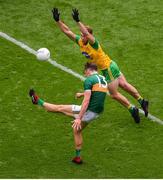 21 July 2019; Stephen McMenamin of Donegal blocks a shot from David Clifford of Kerry during the GAA Football All-Ireland Senior Championship Quarter-Final Group 1 Phase 2 match between Kerry and Donegal at Croke Park in Dublin. Photo by Daire Brennan/Sportsfile