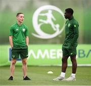 21 July 2019; Joe Hodge, left, and Festy Ebosele of Republic of Ireland prior to the 2019 UEFA U19 European Championship Finals group B match between Republic of Ireland and Czech Republic at the FFA Academy Stadium in Yerevan, Armenia. Photo by Stephen McCarthy/Sportsfile