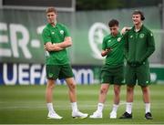 21 July 2019; Republic of Ireland players, from left, Mark McGuinness, Jack James and George McMahon prior to the 2019 UEFA U19 European Championship Finals group B match between Republic of Ireland and Czech Republic at the FFA Academy Stadium in Yerevan, Armenia. Photo by Stephen McCarthy/Sportsfile