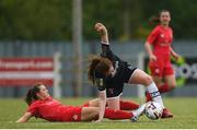 21 July 2019; Doireann Fahey of Wexford Youths is tackled by Kate Mooney of Shelbourne during the SÓ Hotels Women's National League Cup Final match between Wexford Youths Women and Shelbourne at Ferrycarrig Park in Wexford. Photo by Harry Murphy/Sportsfile